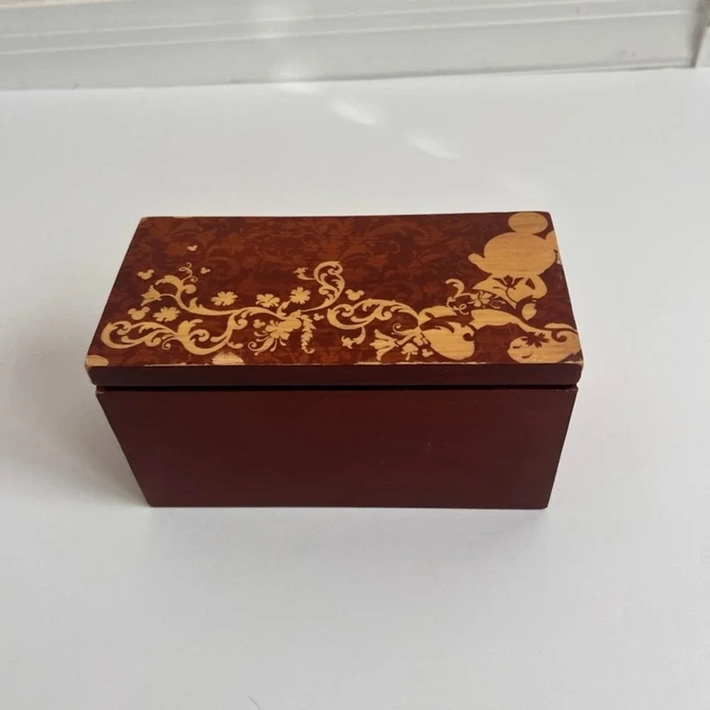 Disney Parks Mickey Mouse Wooden Keepsake Trinket Box Cherry Finish